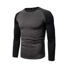 Camiseta Masculina De Manga Longa Com Bloco De Cores, Gola Redonda E Patchwork, Ideal Para Todas as Camiseta Masculina De Manga Longa Com Bloco De Cores, Gola Redonda E Patchwork, Ideal Para Todas as