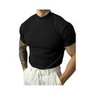 Camiseta Masculina De Verão E Primavera Com Gola Alta E Listras, Manga Curta, Roupas De Fitness E