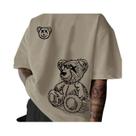 Camiseta Masculina De Verão Em Algodão Com Estampa De Urso Em Desenho Animado, Gola Redonda, Manga