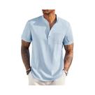 Camiseta Masculina De Verão Em Algodão E Linho Com Gola Henley, Leve, Respirável, Casual, Para