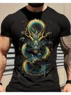 Camiseta Masculina Dragão Azul em Algodão Preto - Estilo Mitológico Camiseta Masculina Dragão Azul em Algodão Preto - Estilo Mitológico