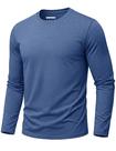 Camiseta masculina EKLENTSON, manga comprida, algodão, gola redonda, cinza, azul, S