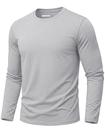 Camiseta masculina EKLENTSON, manga comprida, algodão, gola redonda, cinza claro, L