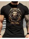Camiseta Masculina Elegância - Estampa de Leão Dourado em Algodão Preto