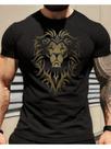Camiseta Masculina em Algodão com Estampa de Leão Dourado
