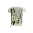 Camiseta Masculina Estampada Mulher Guitarra - 100% Algodão Penteado Encorpado Premium - ROCK creme