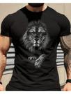 Camiseta Masculina Fé e Força - Estampa de Leão com Cruz em Algodão Preto