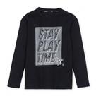 Camiseta Masculina Infantil Manga Longa Meia Estação Estampa Stay Play Time Charpey Gola Redonda