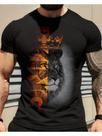 Camiseta Masculina Leão com Coroa em Algodão Preto - Estilo Majestoso