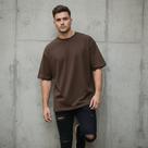 Camiseta Masculina Lisa Oversize Marrom Escuro Algodão Com Elastano