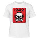 Camiseta masculina malha 100% algodão DASANTIGAS estampa Front 242 em serigrafia.