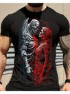 Camiseta Masculina Noivos Esqueléticos em Algodão Preto - Design Sombrio