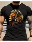 Camiseta Masculina Orgulho - Estampa de Leão Artístico em Algodão Preto