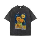 Camiseta Masculina Oversized De Algodão Com Estampa De Girassol Van Gogh, Camiseta Casual Respirável