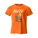 Camiseta Masculina Oversized De Algodão Estampada Com Gráfico 'BUT FIRST COFFEE' Confortável Para
