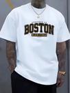 Camiseta Masculina plus Size De Verão Em Algodão Casual Com Estampa BOSTON, Gola Redonda E Manga