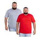 Camiseta Masculina Plus Size Kit 2 Pç Vermelho e Cinza