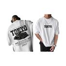 Camiseta Masculina Preta E Branca Com Estampa De Carro De Anime Tokyo Underground, Casual, De Verão,