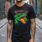 Camiseta Masculina Preta Estampa Crocodilo Algodão Premium Camisa Casual Streetwear Urbana Manga Curta Confortável Estilo Moderno Diário