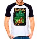 Camiseta Masculina Raglan Branca Desenho Tarzan Camiseta Masculina Raglan Branca Desenho Tarzan