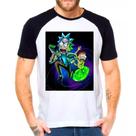Camiseta Masculina Raglan Branca Rick and Morty 46 Camiseta Masculina Raglan Branca Rick and Morty 46