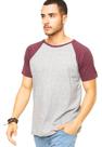 Camiseta Masculina Raglan Cinza Claro com Bordô Camiseta Masculina Raglan Cinza Claro com Bordô