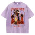 Camiseta Masculina Retrô Witches Brew Coffee Black Magic Lavada Em Algodão Respirável Casual De