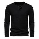 Camiseta Masculina Slim Fit De Manga Comprida Em Algodão Com Botões No Pescoço, Casual, Para