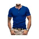 Camiseta Masculina Slim Fit De Manga Curta Com Gola Henley, Cor Sólida, Casual E Confortável, Estilo