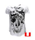 Camiseta Masculina Slim Fit Semi Long Caveira Floral com Mulher-Algodão Penteado Encorpado Premium