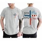 Camiseta masculina Tuislay Christian Stand for The Flag Ajoelhe-se para The Cross American Flag 4 de julho Jesus Faith Religious Light Grey Tamanho GG