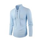 Camiseta Masculina Vintage De Manga Longa Com Decote Em V, Algodão E Linho, Estilo Pirata Medieval