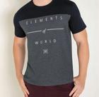 Camiseta Mescla e Preta com Estampa Frontal -PP