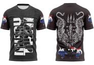 Camiseta Muay Thai Saudação Sawadee Krap Camisa Preta Luta Guerreiro