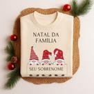 Camiseta Natal Família 100% Algodão Personalizada com Sobrenome Estampa Natalina Para Festas