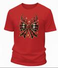 Camiseta Natalina Unissex Laço Xadrez Rena Algodão
