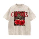 Camiseta Oiiaayy Oiiaayy com estampa de cereja de tamanho grande para mulheres (damasco, 2GG)