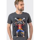 Camiseta One Piece Monkey D. Luffy Flag Cinza Original Oficial Moda Geek Otaku Anime Presente