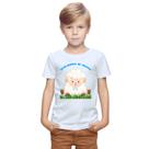 Camiseta Ovelhinhas de Cristo Jesus Ovelha Azul Camisa Personalizada Blusa Infantil e Juvenil Algodão com Poliéster