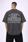 Camiseta Oversized Chumbo Estonada Stay Focused Algodão 100% Fio 30.1 Premium
