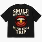 Camiseta Oversized Premium 100% Algodão com Estampa DTF - Modelo Smile Preta