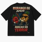 Camiseta Oversized Premium 100% Algodão Estampa DTF Morango do Amor e Abacaxi Preta