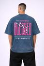 Camiseta Oversized Premium Burn Azul Vintage Mármore Algodão 20.1 220g Estonada -Zero Encolhimento