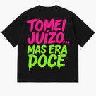 Camiseta Oversized Premium Preta Juízo 100% Algodão com Estampa DTF