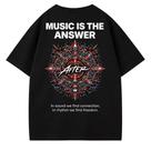 Camiseta Oversized Preta Music Is The Answer - 100% Algodão Premium Camiseta Oversized Preta Music Is The Answer - 100% Algodão Premium