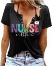 Camiseta PERSOVERSIA Nurse Life, presente engraçado para mulheres, preta L