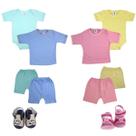 Camiseta Pijama e Body Bebe Manga Curta Sandalia 5 Pecas