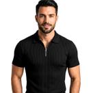 Camiseta Polo Modelo Italiano Masculina Canelada Slim Fit Manga Curta com Zíper Camiseta Polo Modelo Italiano Masculina Canelada Slim Fit Manga Curta com Zíper