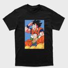 Camiseta preta algodão ou Drytec Dragon Ball Goku e Gohan Nuvem Voadora Tamanho:PPTecido:Drytec