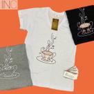 Camiseta Preta Babylook Gola V - Café